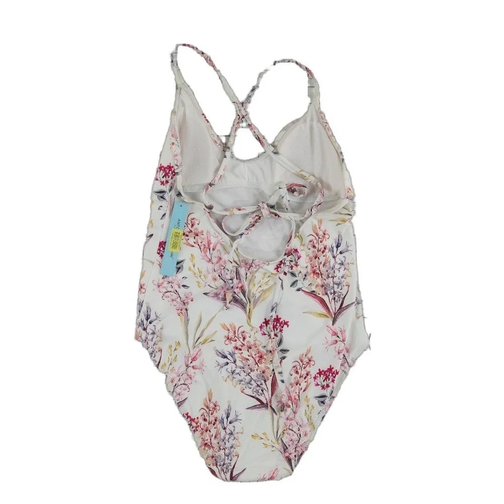 New Antonio Melani One Piece Swimsuit Women's Size 8 White Floral‎ Lace Up